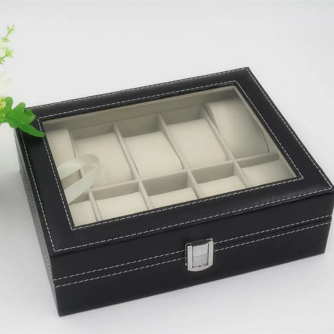 Watchfinder 10-Compartment Premium Leather Watch Case — Black - Image 4