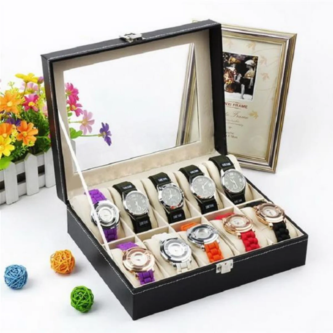 Watchfinder 10-Compartment Premium Leather Watch Case — Black - Image 5