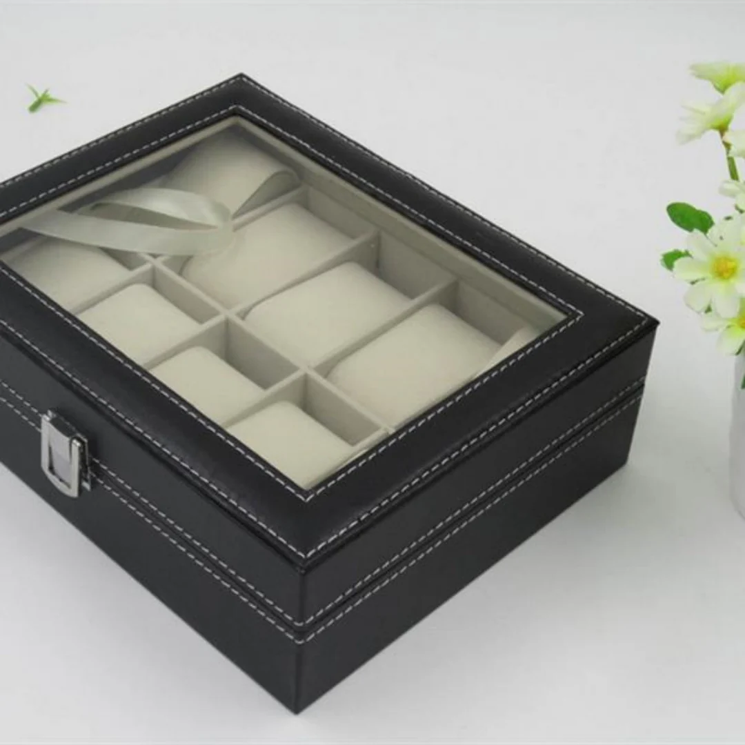 Watchfinder 10-Compartment Premium Leather Watch Case — Black - Image 6