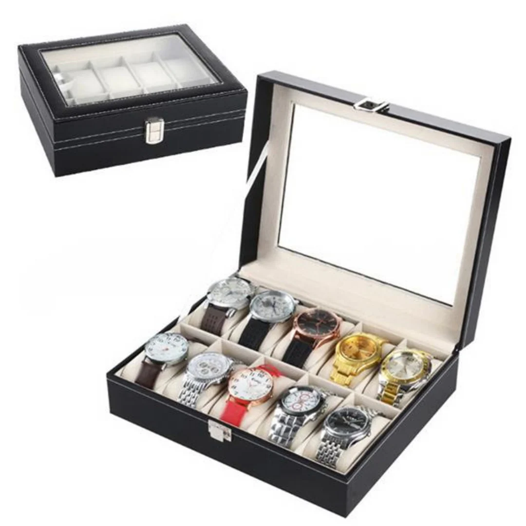 Watchfinder 10-Compartment Premium Leather Watch Case — Black - Image 7