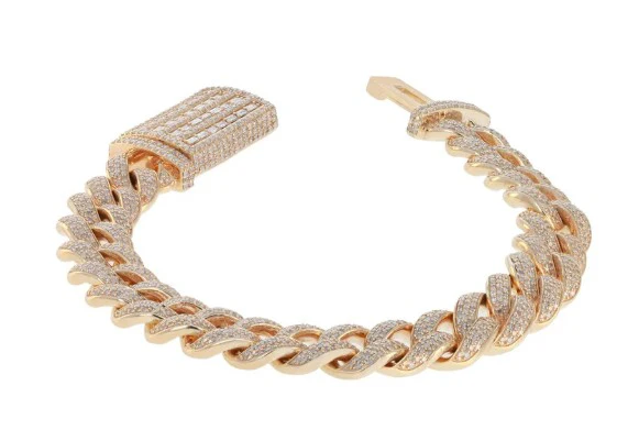 WF 10KT YELLOW GOLD CUBAN LINK DIAMOND BRACELET