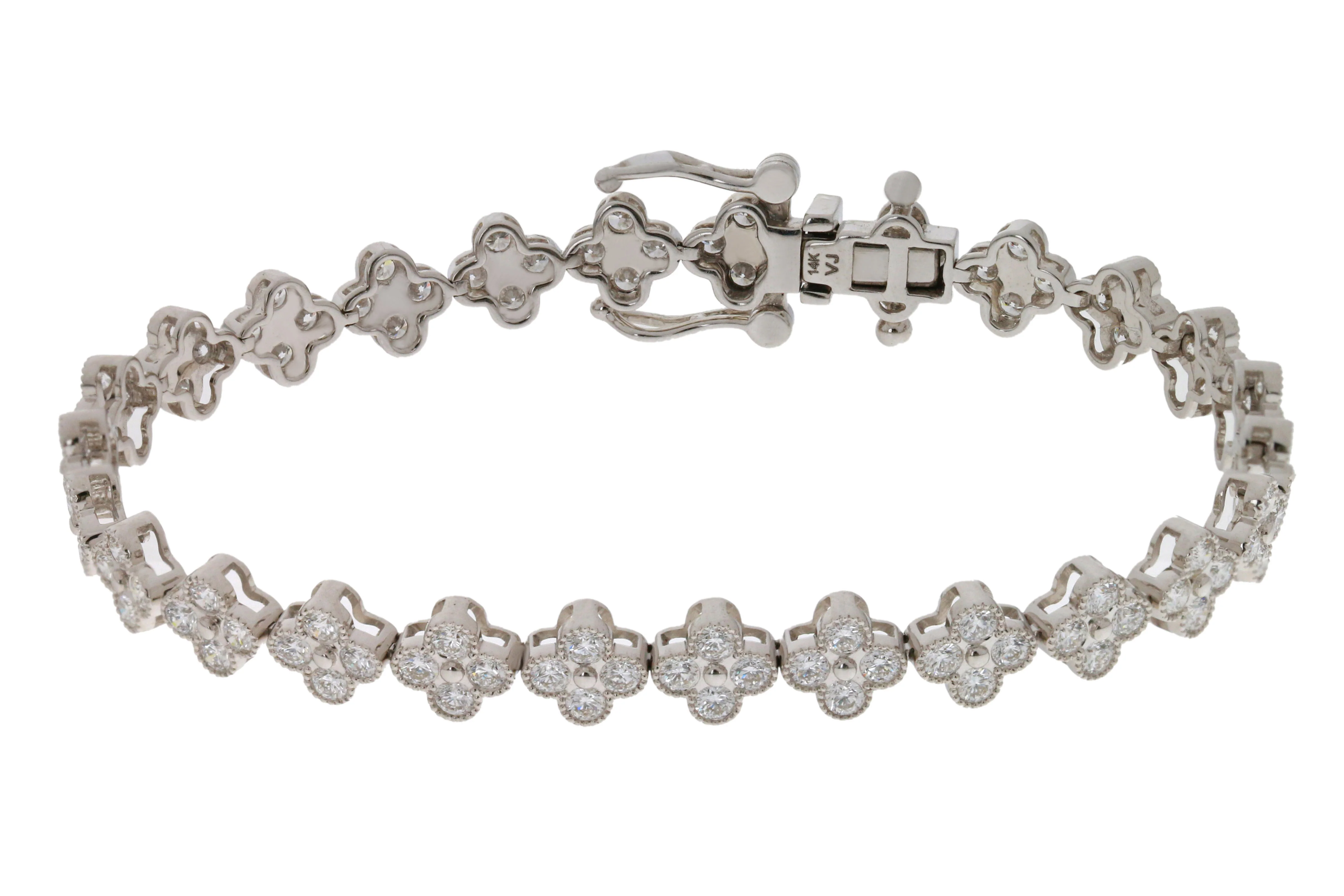 14KT WHITE GOLD LAB DIAMOND CLUSTER TENNIS BRACELET 4.03CT