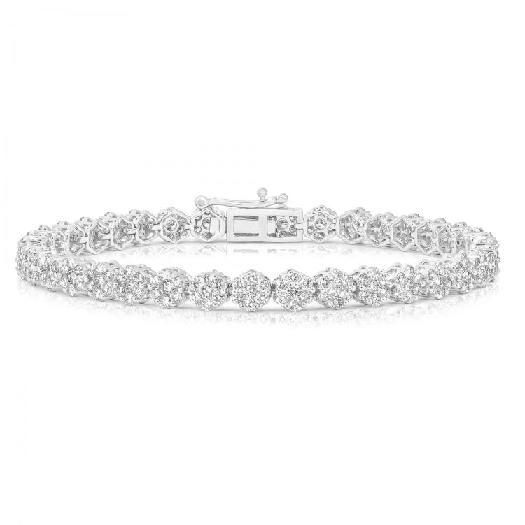 14KT WHITE GOLD LAB DIAMOND CLUSTER TENNIS BREACELET 4.60CT