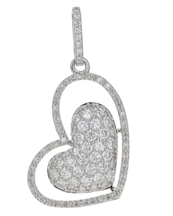 14KT WHITE GOLD LAB GROWN DIAMOND DOUBLE HEART PENDANT