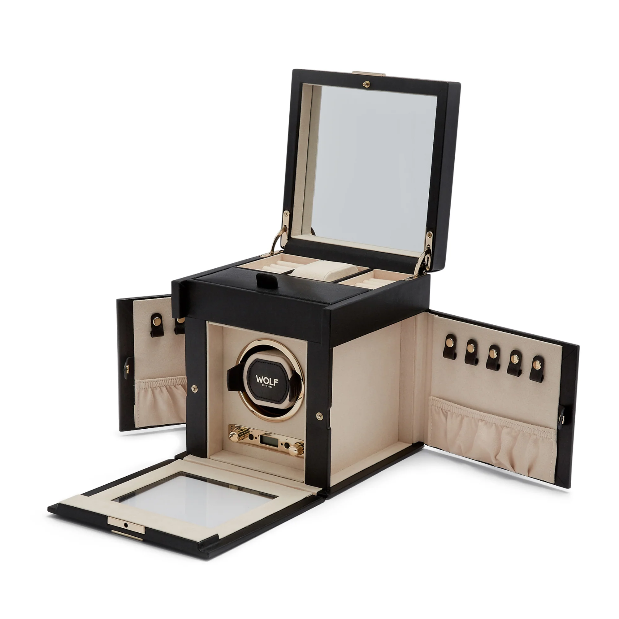 WOLF Palermo Single Watch Winder with Storage | Black