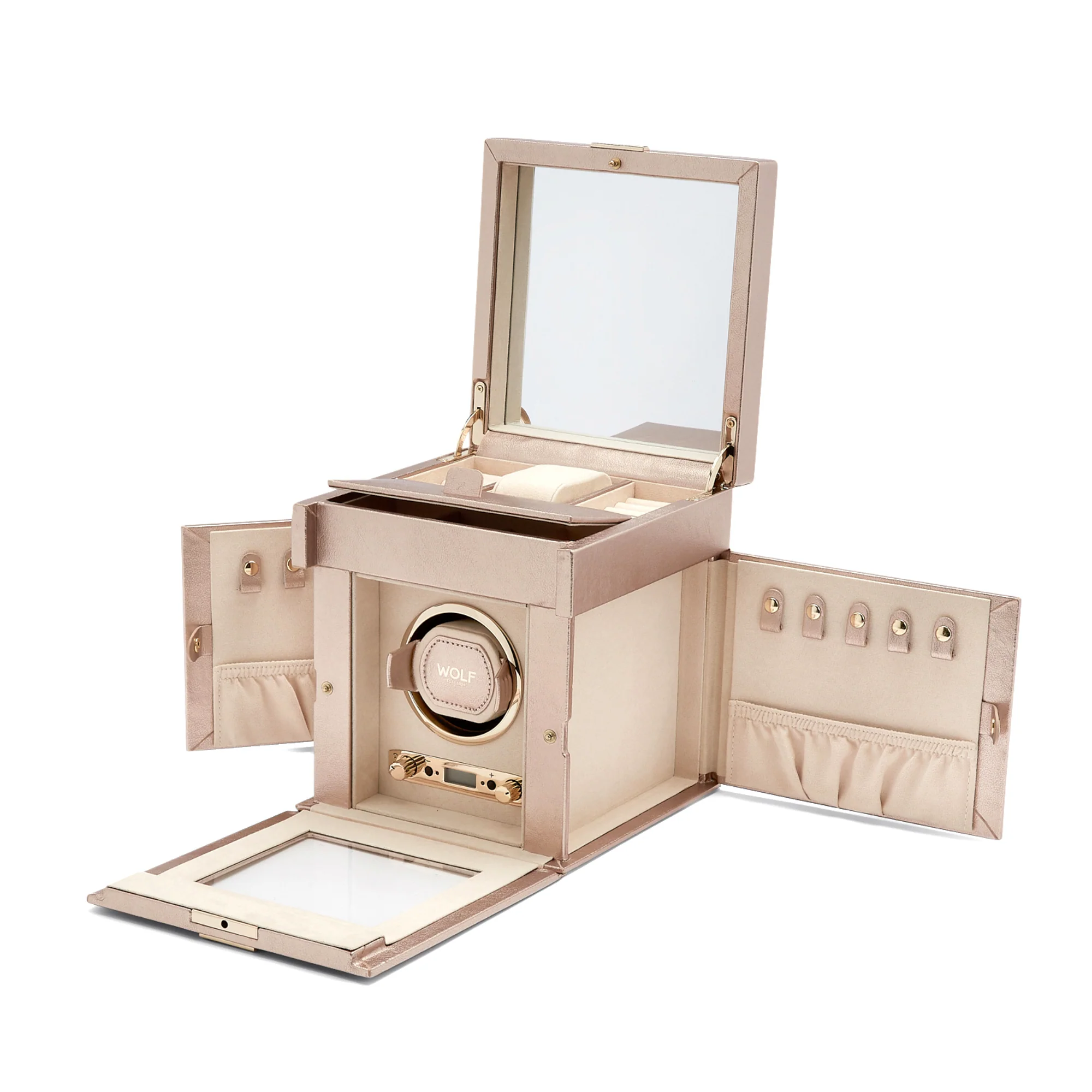 WOLF Palermo Single Watch Winder with Storage | Rose Gold