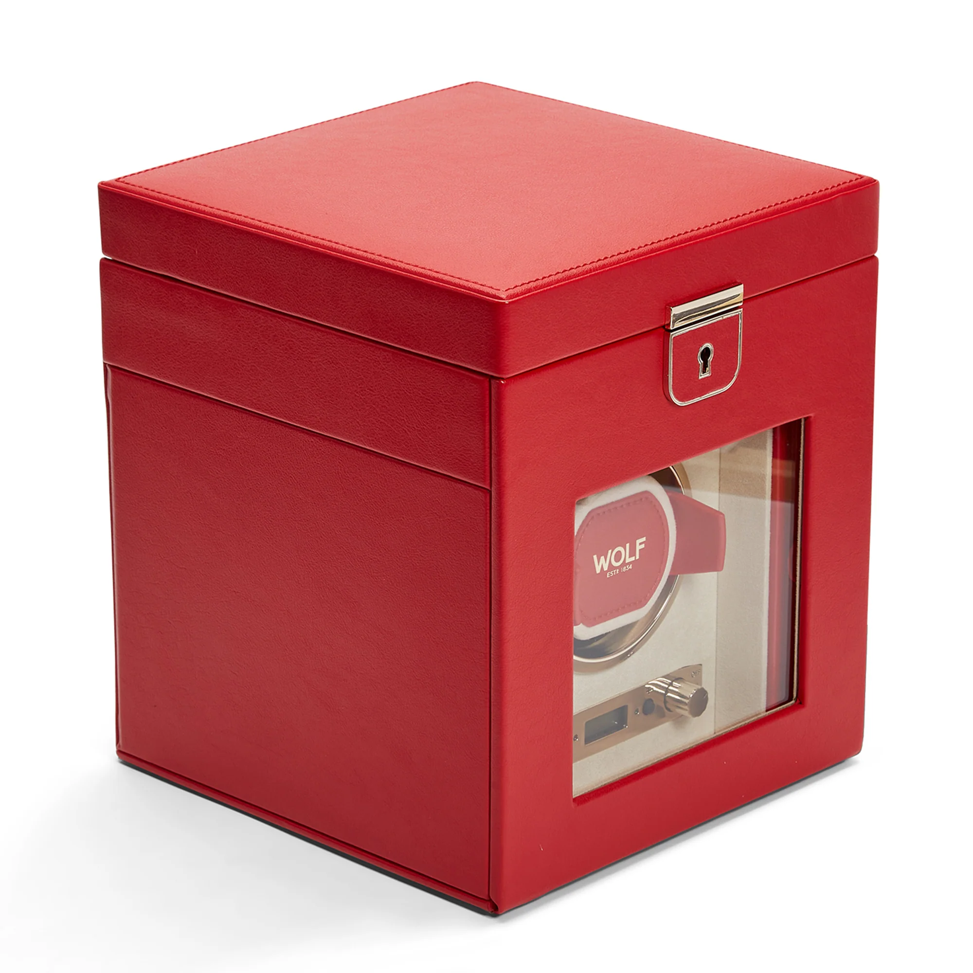 WOLF Palermo Single Watch Winder with Storage | Red - Image 4