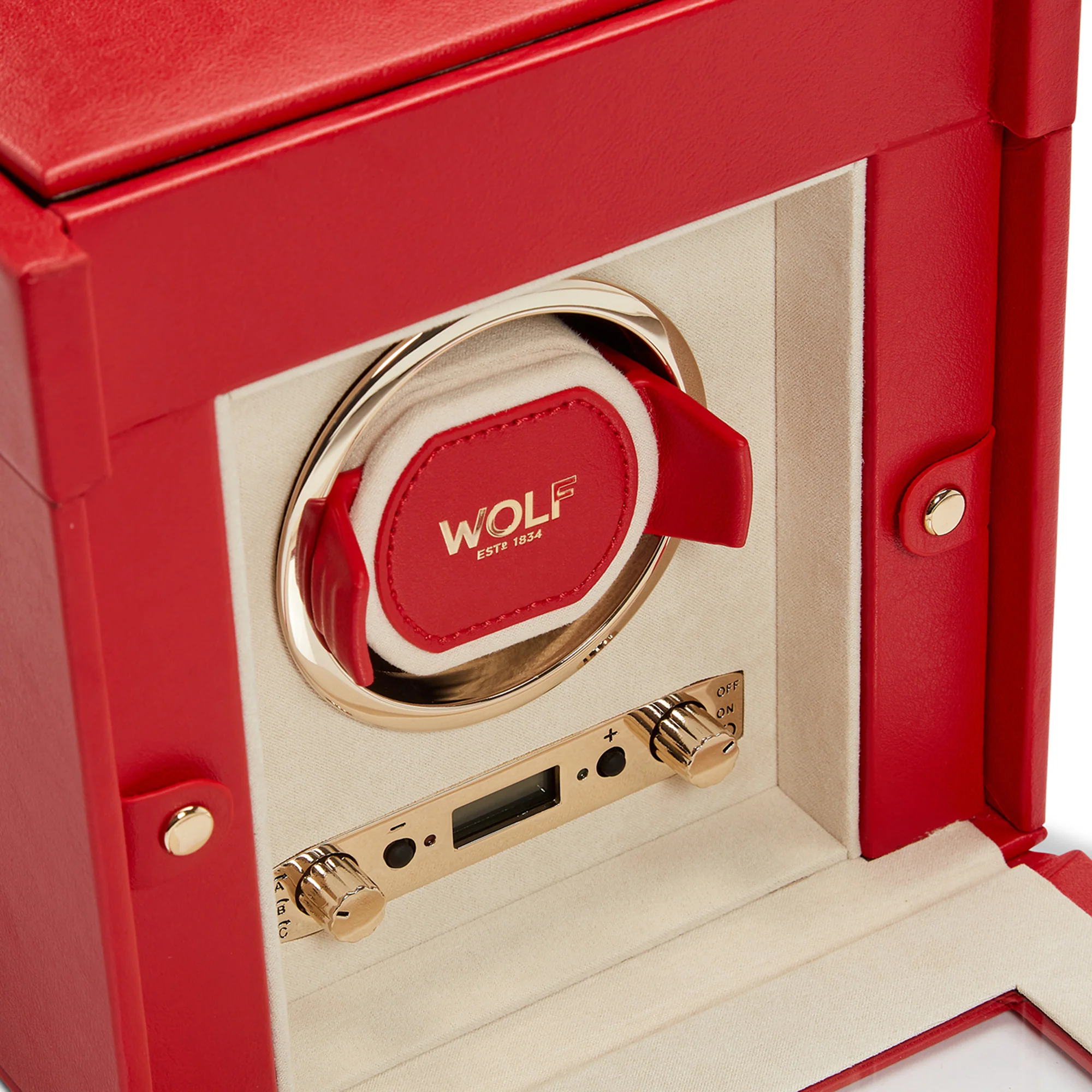 WOLF Palermo Single Watch Winder with Storage | Red - Image 5