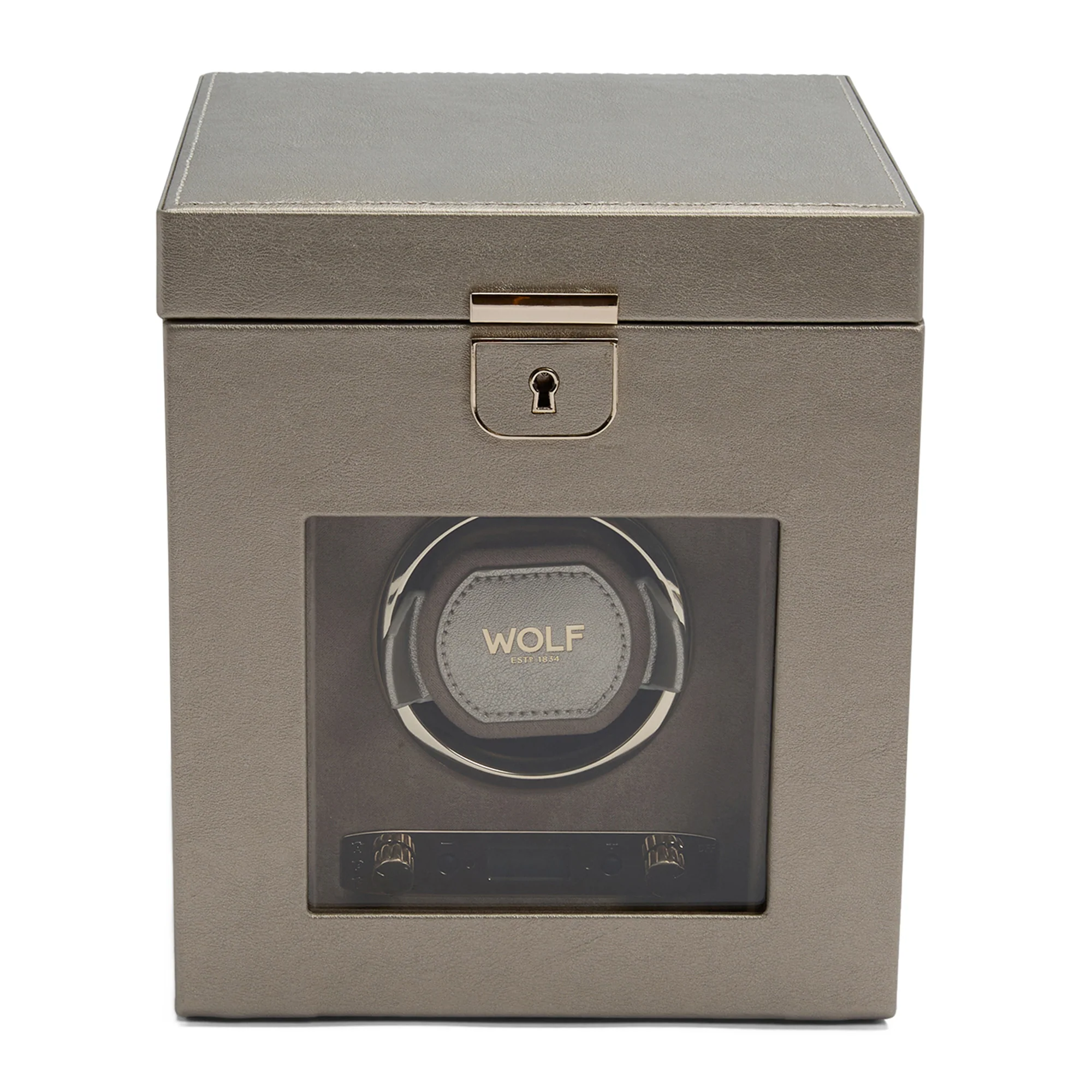 WOLF Palermo Single Watch Winder with Storage | Pewter - Image 3