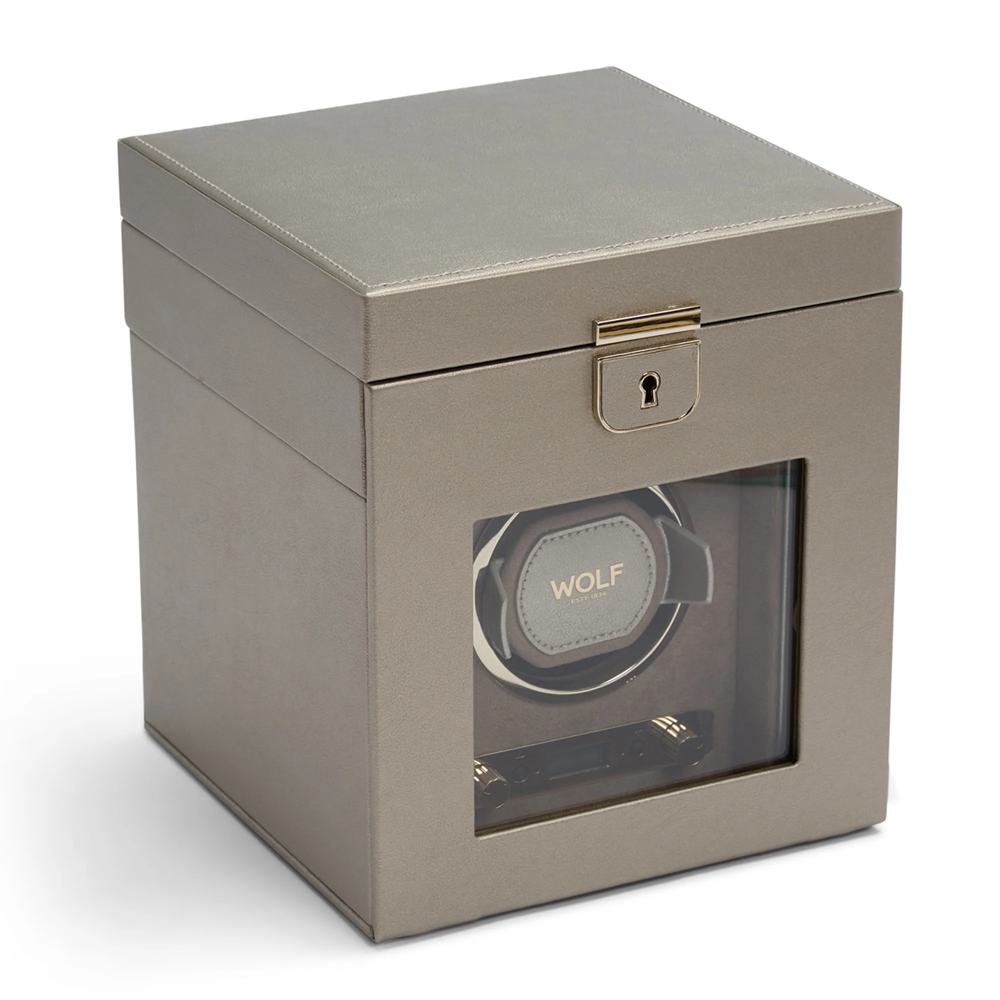 WOLF Palermo Single Watch Winder with Storage | Pewter - Image 4