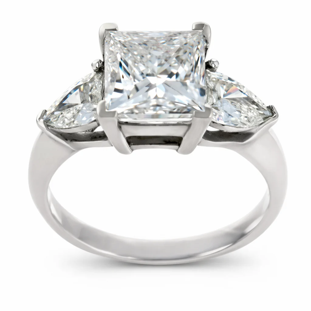 WF 3CT PRINCESS CUT DIAMOND RING (I1/G-H) WITH 2 TRILLION CUT DIAMONDS 0.60CT (SI/F-G) TOTAL 3.60CT