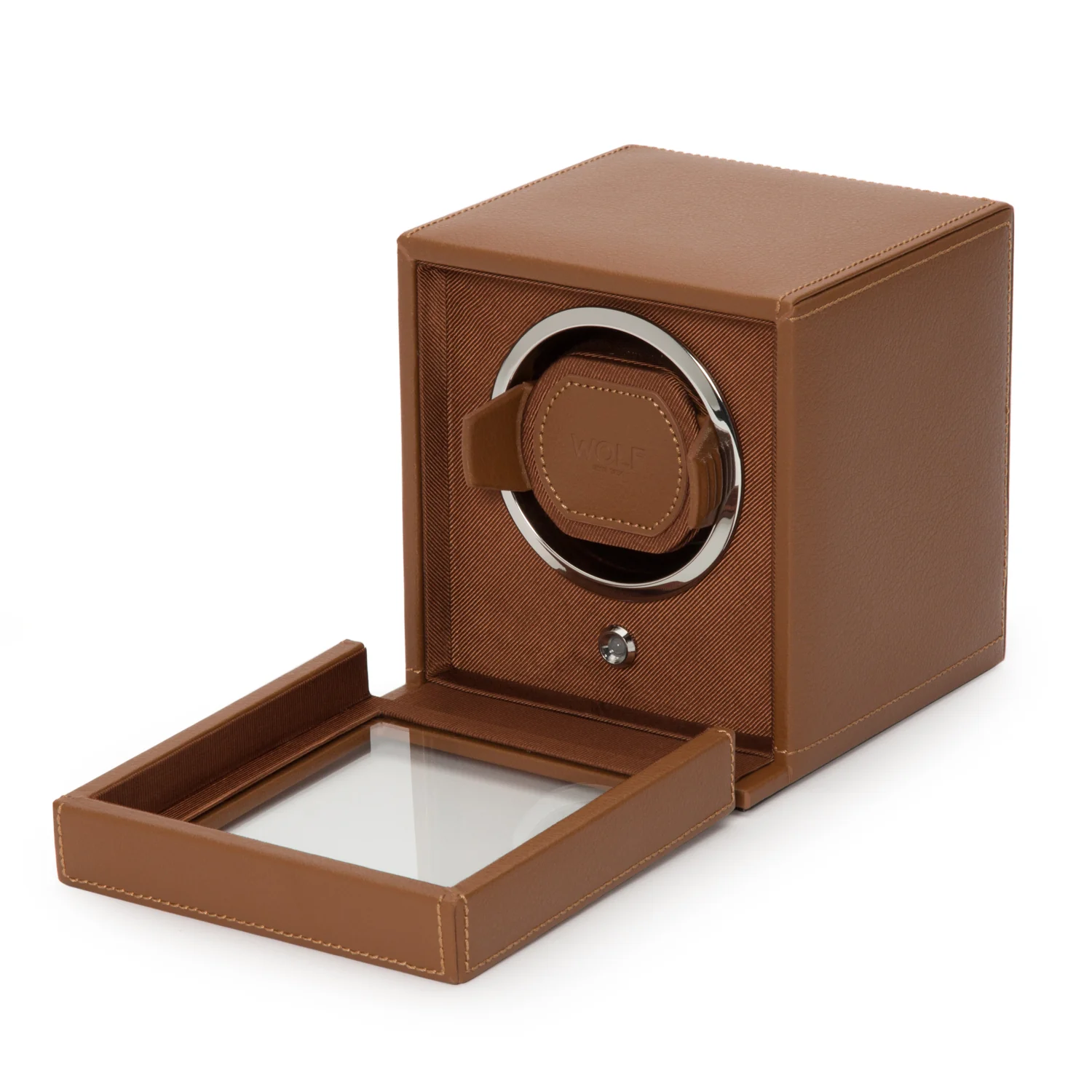 WOLF Cub Single Watch Winder with Cover | Cognac
