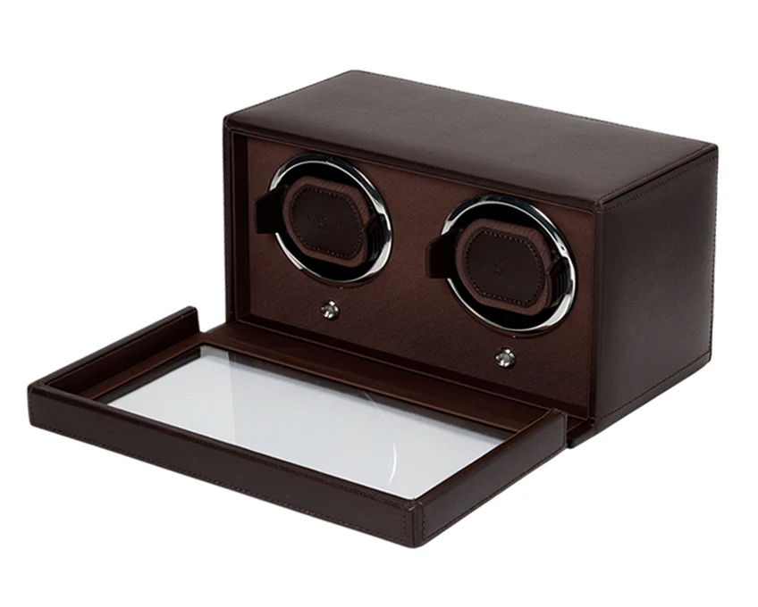 WOLF Cub Double Watch Winder with Cover | Brown