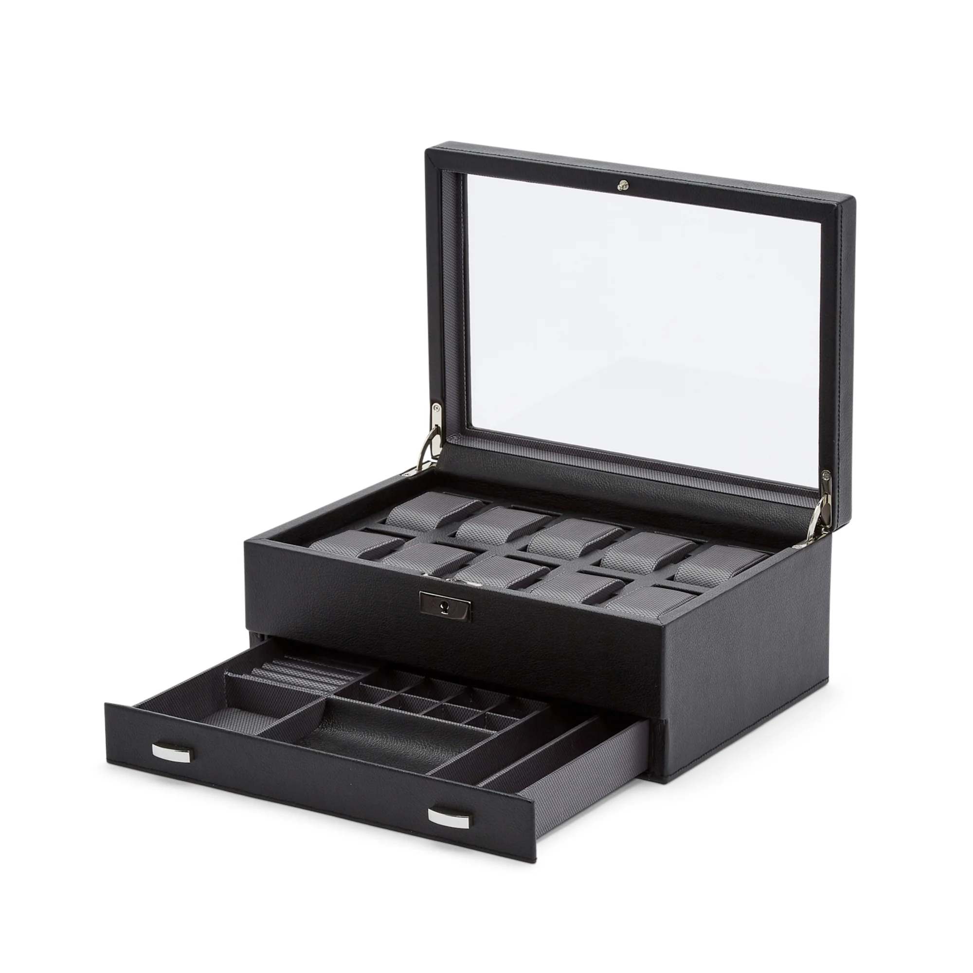 WOLF Viceroy 10 Piece Watch Box with Drawer | Black