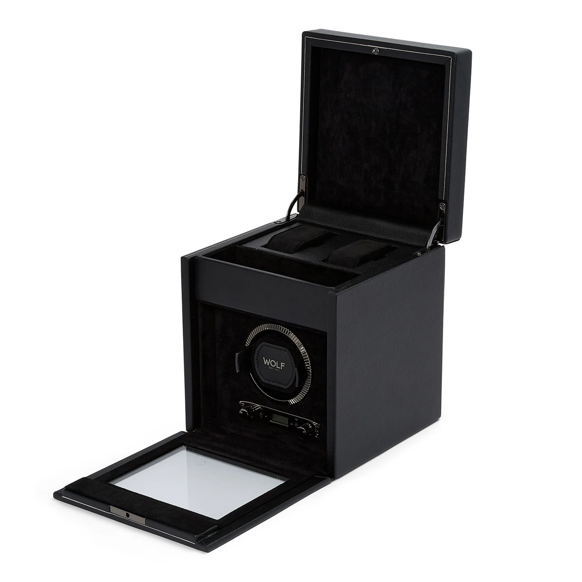 WOLF British Racing Single Watch Winder with Storage | Black