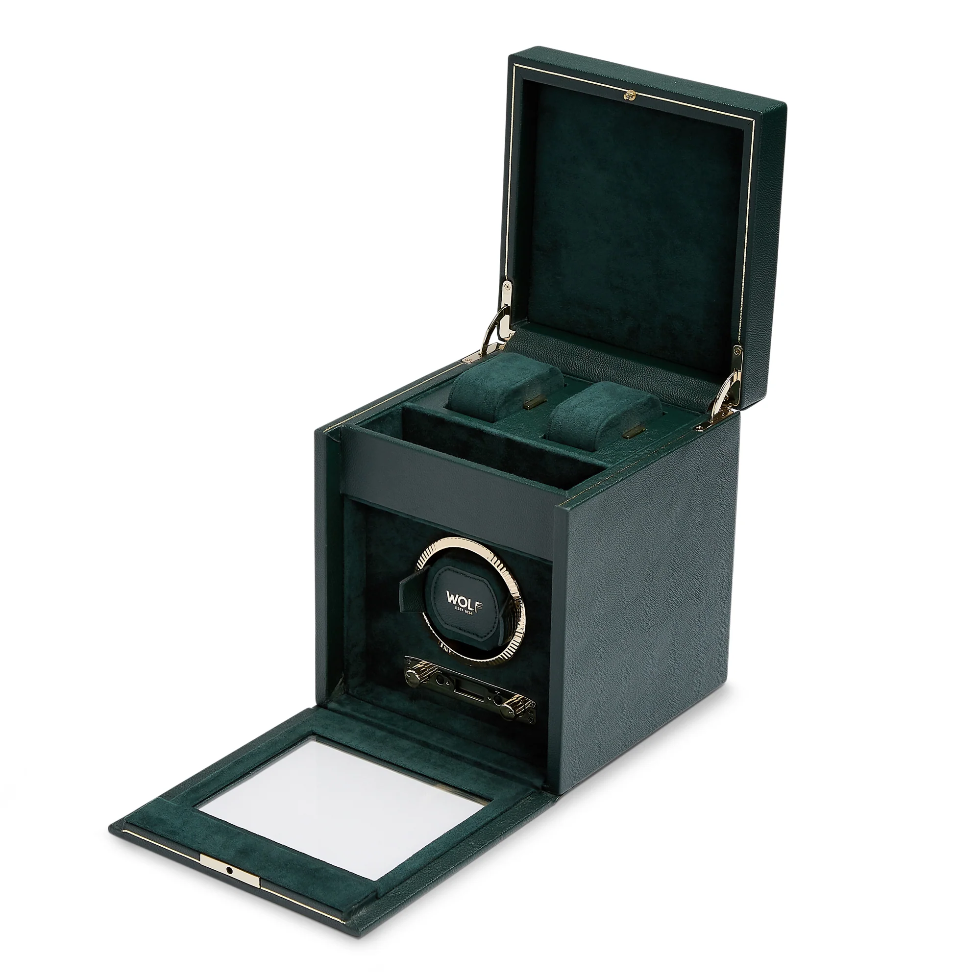 WOLF British Racing Single Watch Winder with Storage | Green