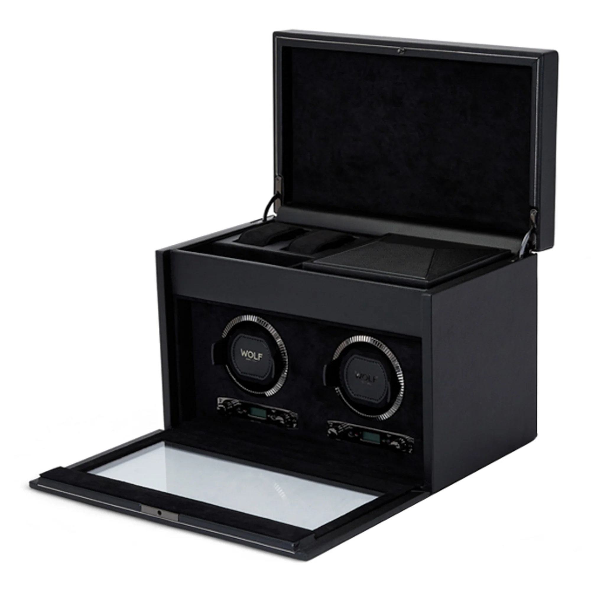 WOLF British Racing Double Watch Winder with Storage | Black