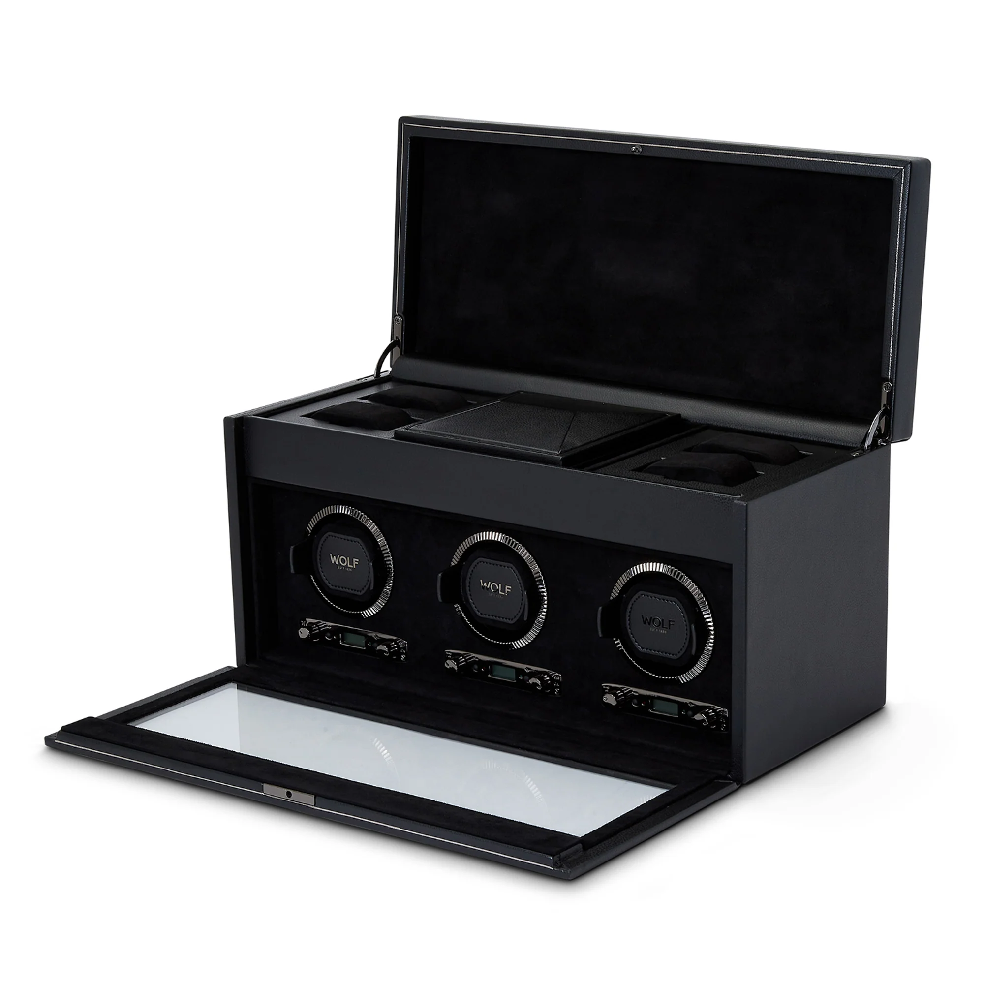 WOLF British Racing Triple Watch Winder with Storage | Black
