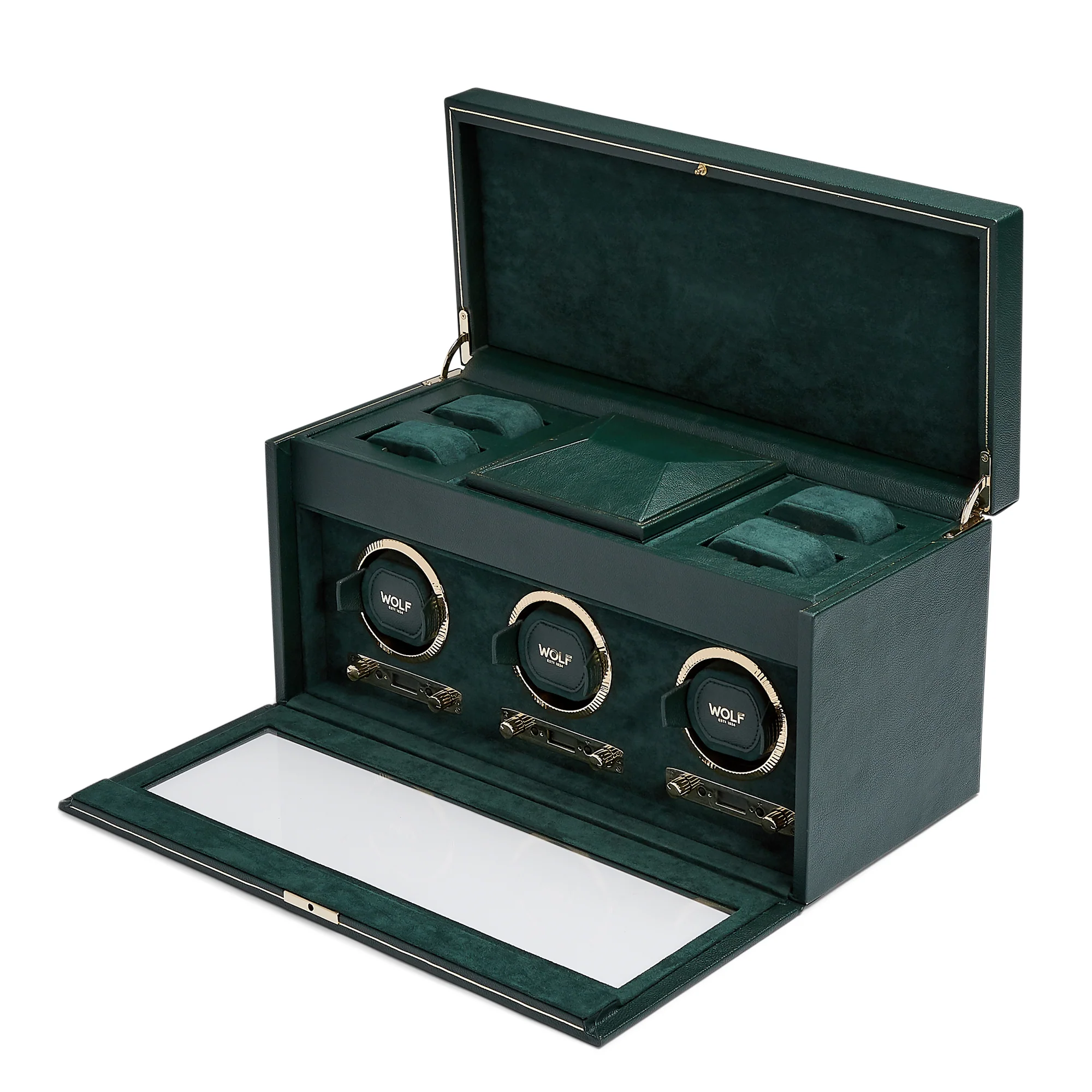 WOLF British Racing Triple Watch Winder with Storage | Green