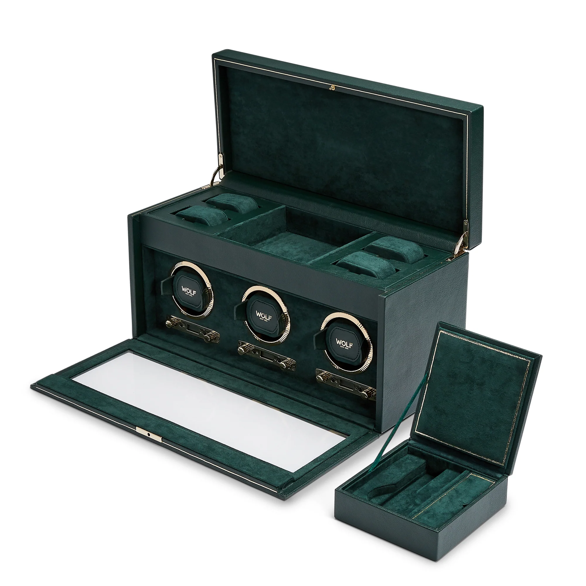 WOLF British Racing Triple Watch Winder with Storage | Green - Image 2