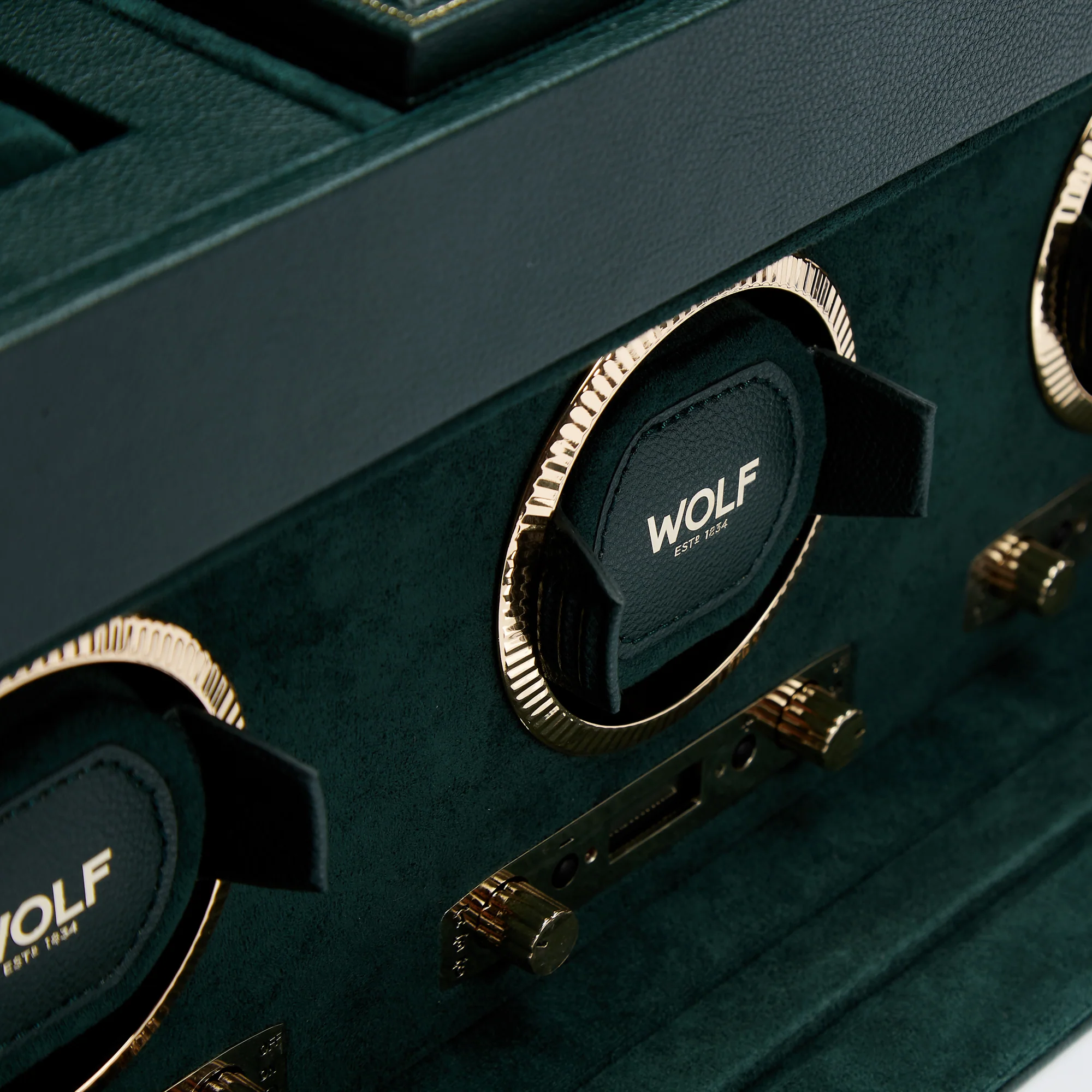 WOLF British Racing Triple Watch Winder with Storage | Green - Image 3