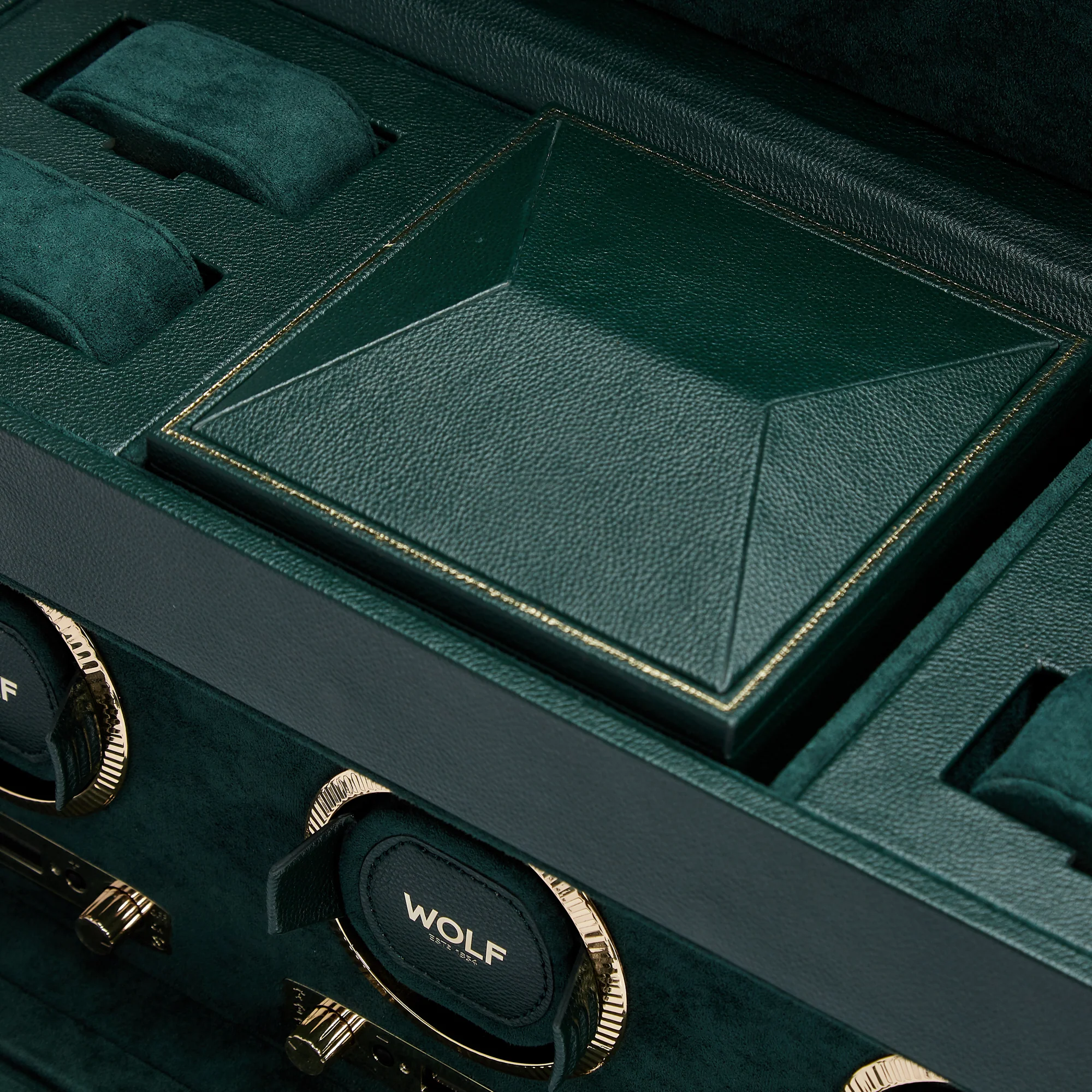 WOLF British Racing Triple Watch Winder with Storage | Green - Image 4