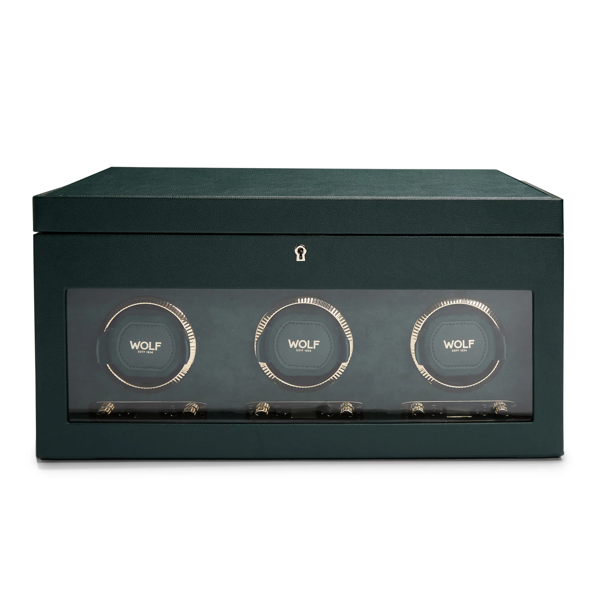 WOLF British Racing Triple Watch Winder with Storage | Green - Image 6