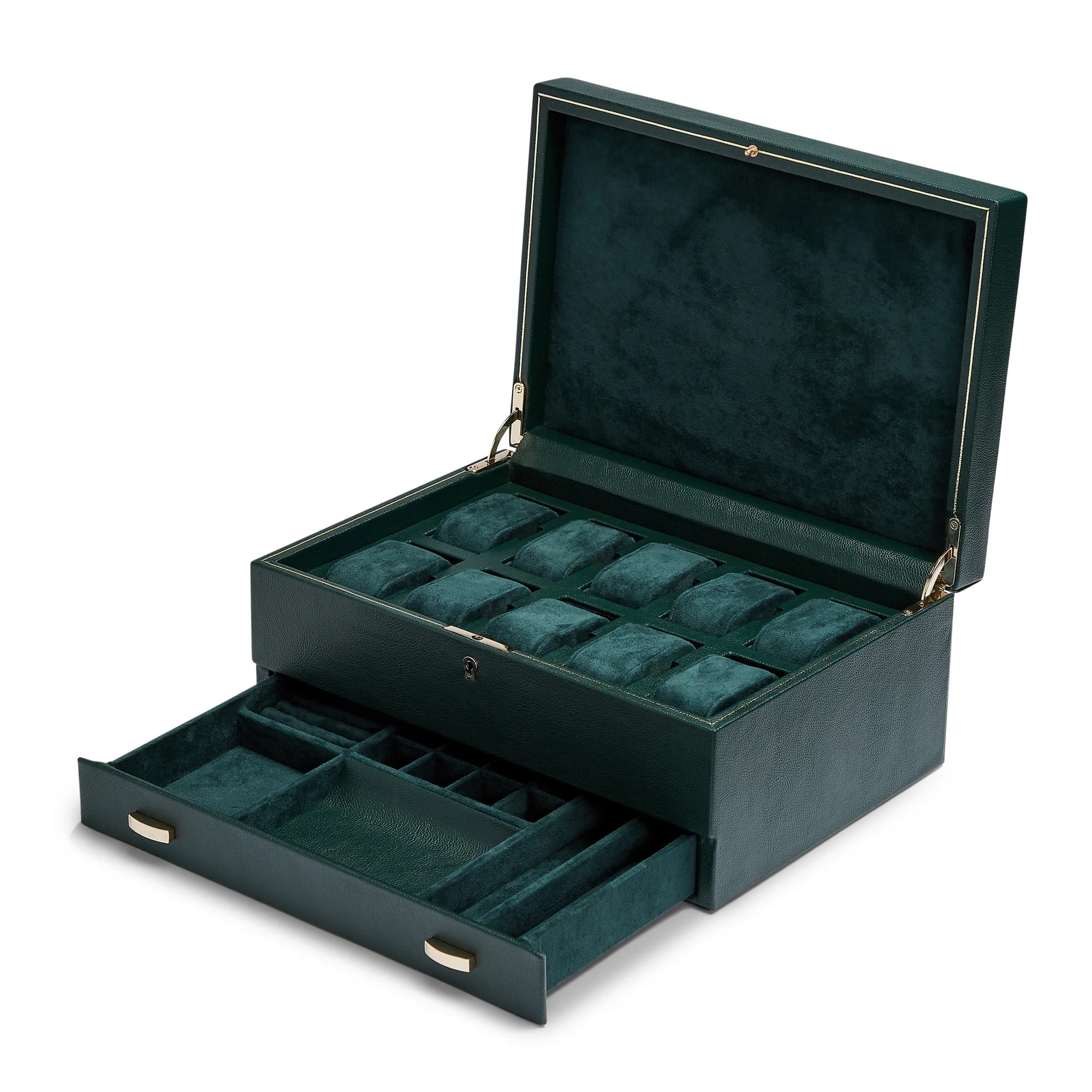 WOLF British Racing 10 Piece Watch Box with Storage | Green