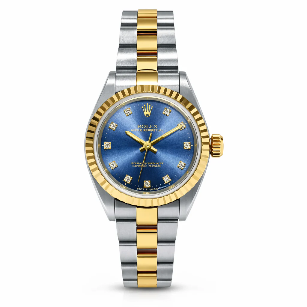 Rolex Oyster Perpetual Steel Yellow Gold Blue Dial Ladies Watch 76193