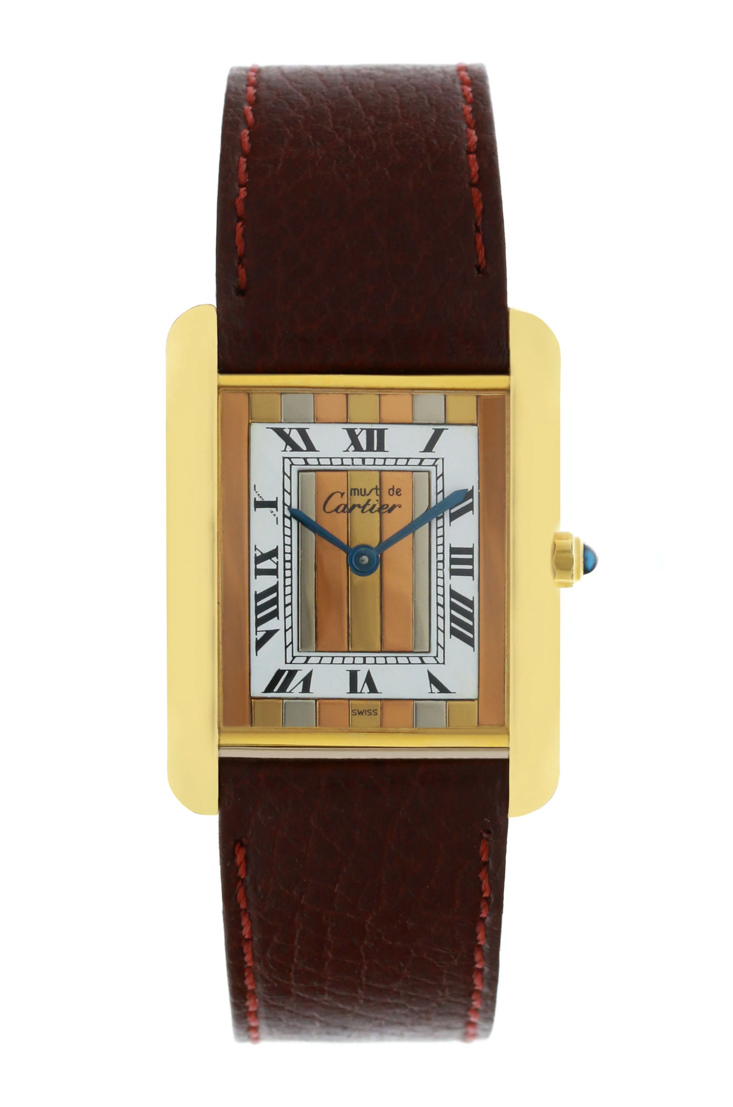 CARTIER Must Tank 925 silver /leather Quartz TRI-Color