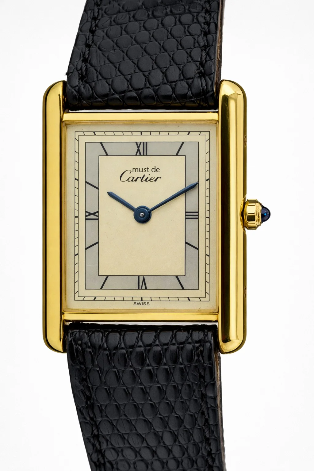 CARTIER Must Tank Gold Plated Leather Quartz Ladies Watch 366001 MINT
