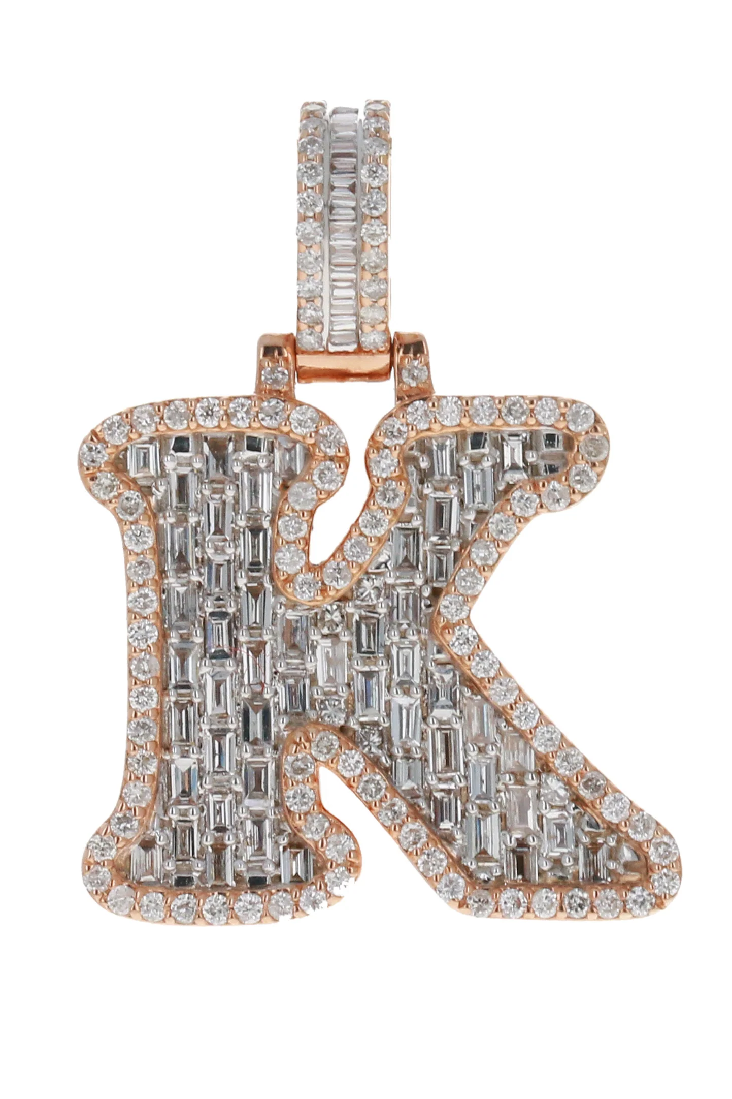 CUSTOM MADE 10KT ROSE GOLD LETTER "K" PENDANT 1.58CT