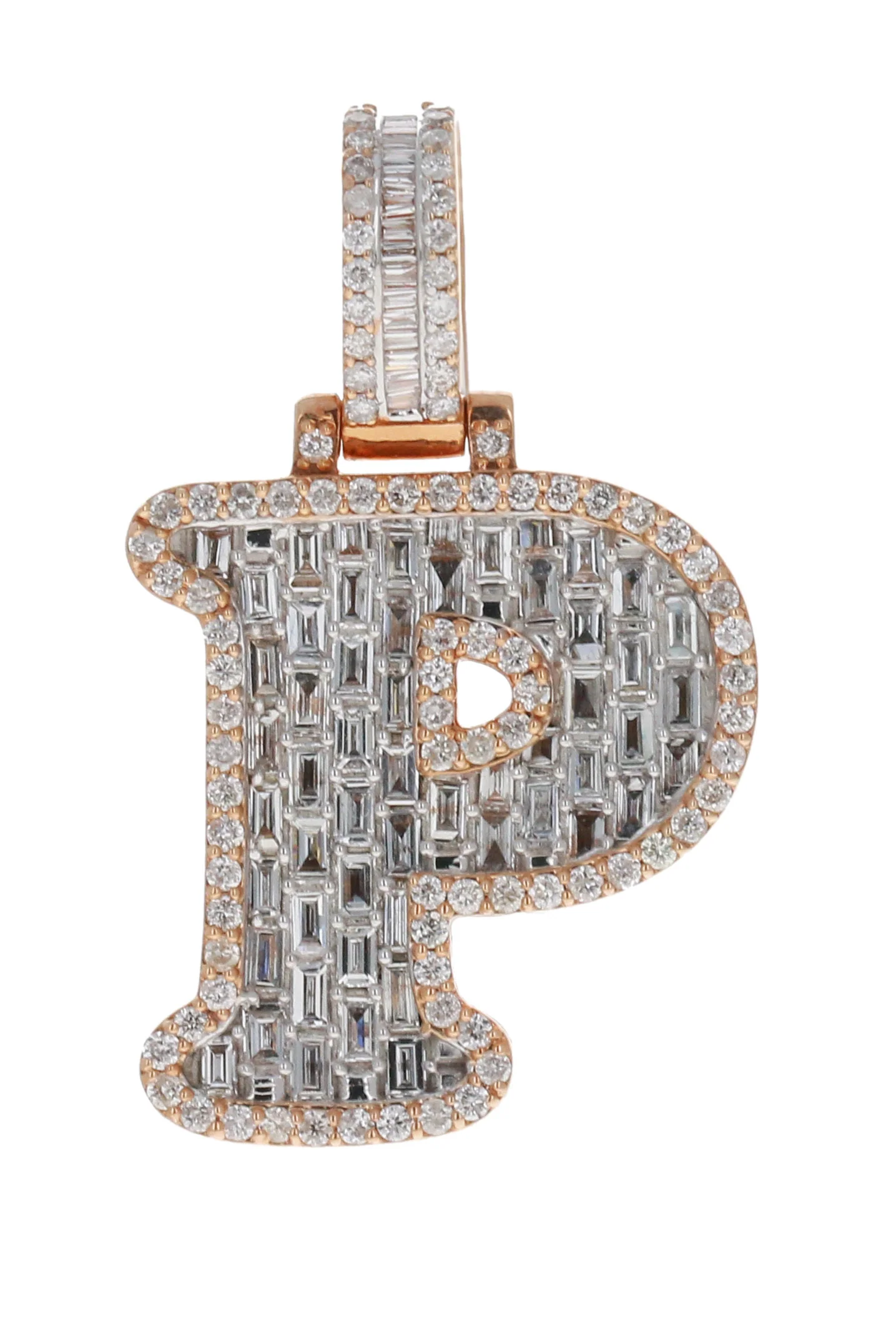 CUSTOM MADE 14KT ROSE GOLD LETTER "P" PENDANT 1.24CT