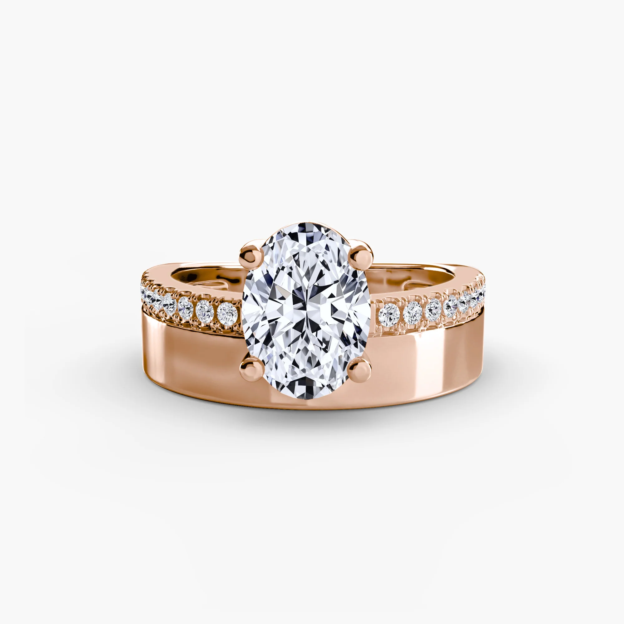Wide Band Solitaire with Pavé Band - Image 4