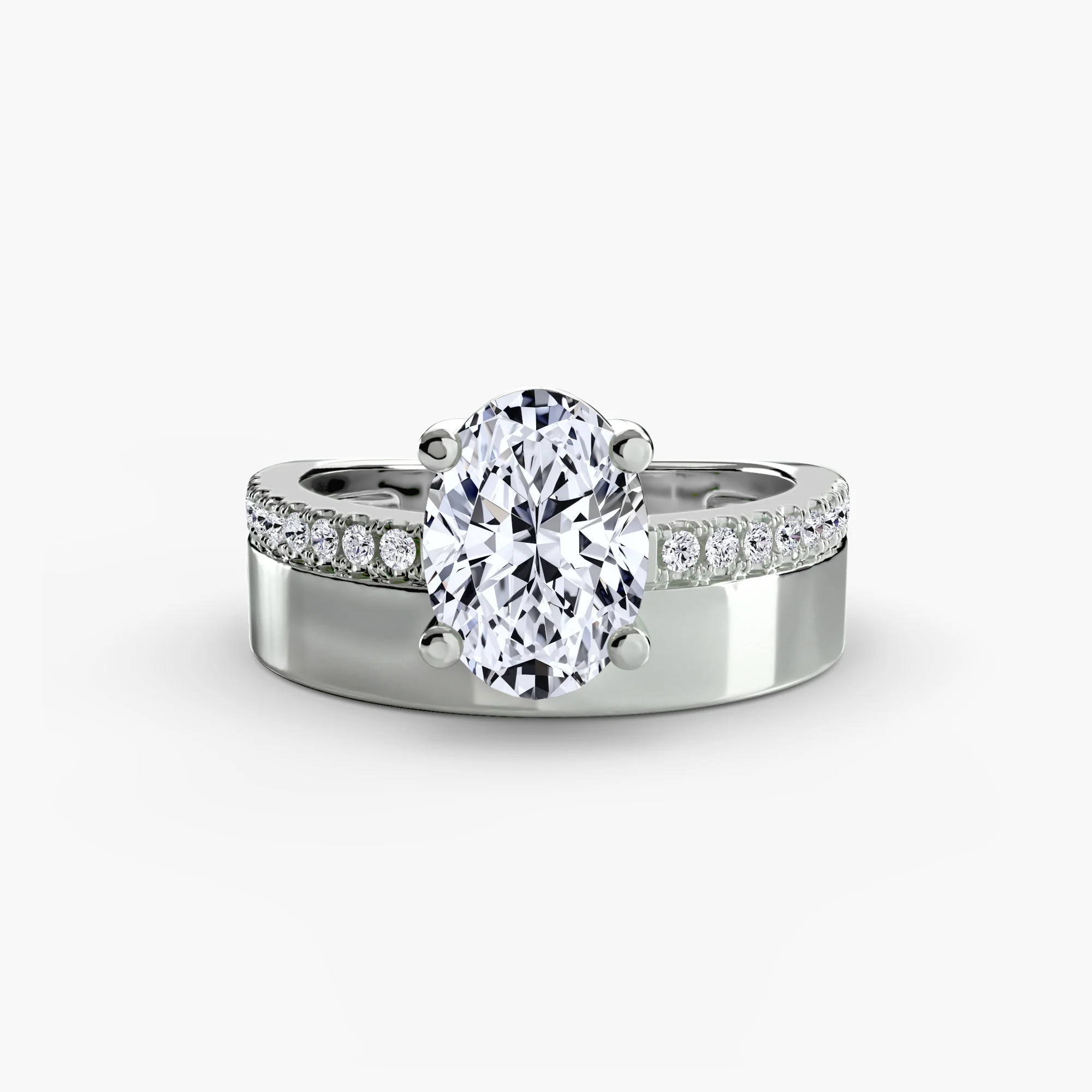 Wide Band Solitaire with Pavé Band - Image 8